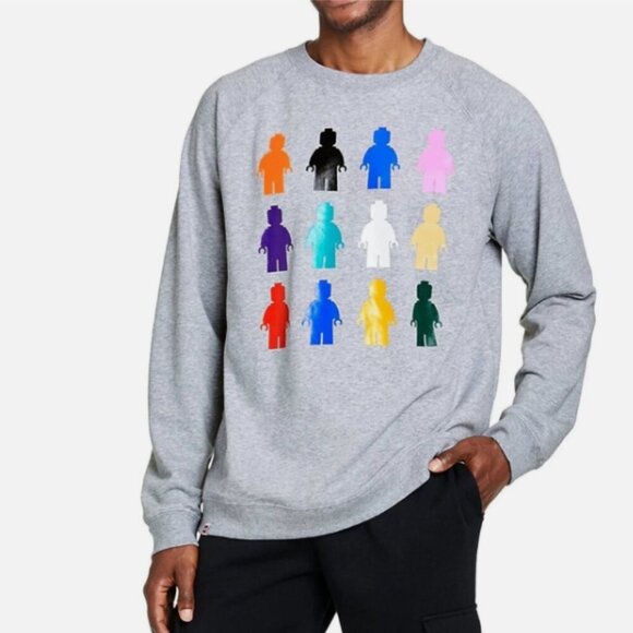 Lego Men's Crewneck Sweatshirt Size M Grey Multicolor Mini Figurines Graphic EUC - Picture 1 of 12